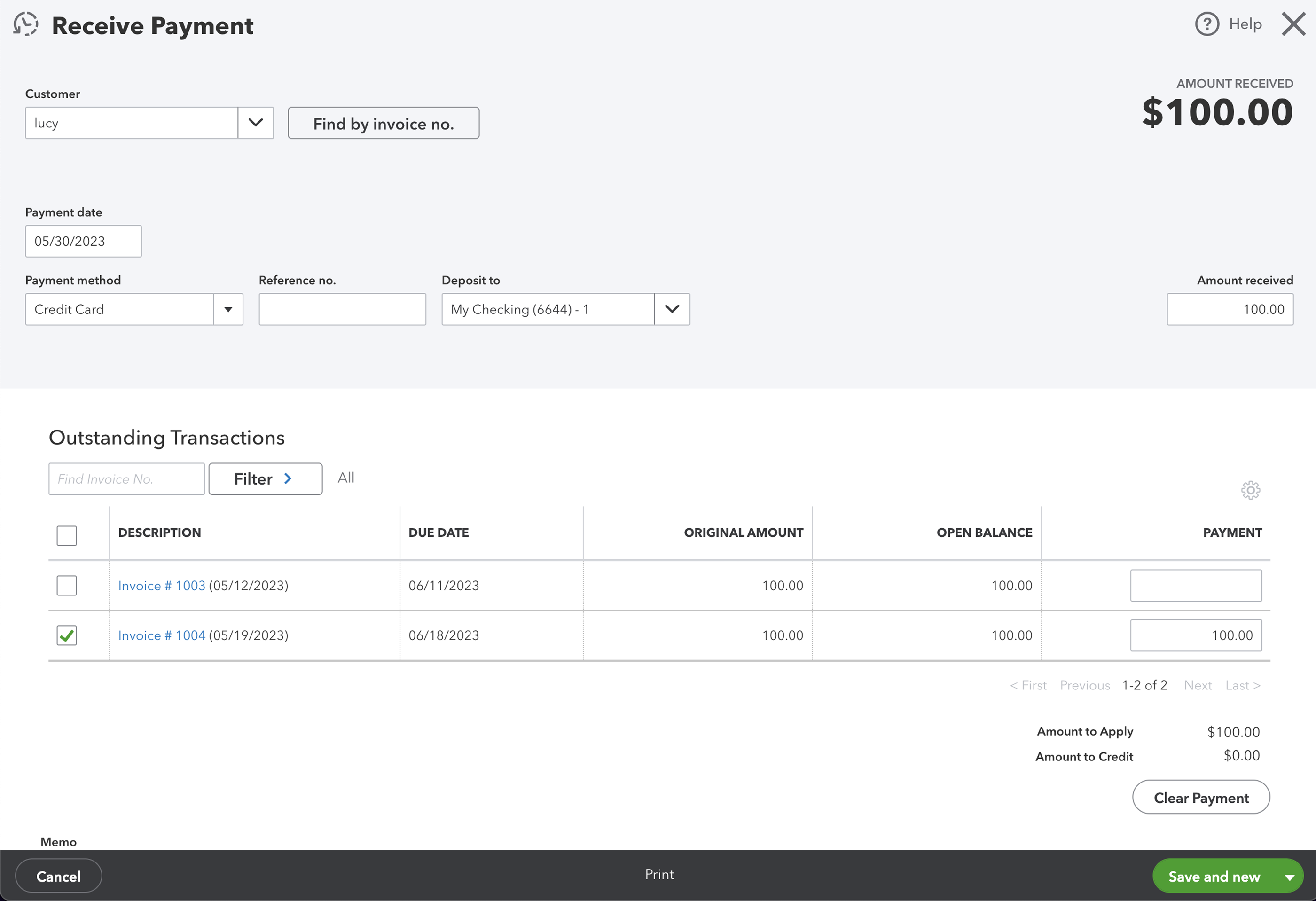 Receive Payment form